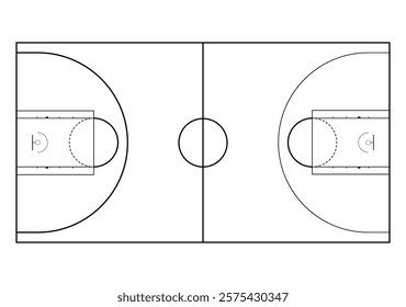 Basketball court and play field for game with ball, layout scheme, vector of sport arena, team match gym, floor competition scoring, tactic equipment, training zone, recreation markings illustration