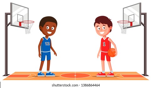 basketball court with basketball players. sports Hall. character vector illustration