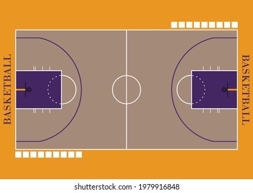 Basketball court with purple and yellow color. Basketball tactical court vector design.