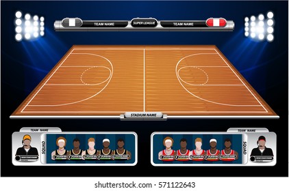 Basketball court with statistics elements. for basketball tournament. Vector illustration.