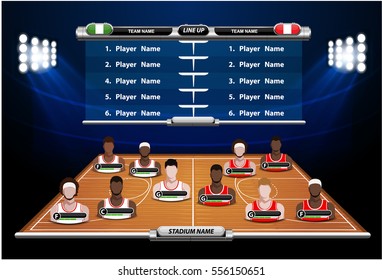 Basketball court with statistics elements. Vector illustration.