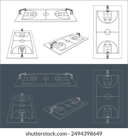 basketball court technical image Blueprint for Architect 