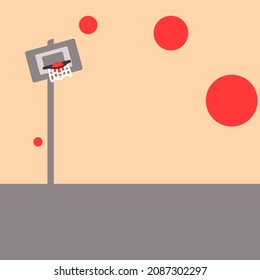 Basketball court. A basketball is thrown into the basket. Throw.  Vector illustration