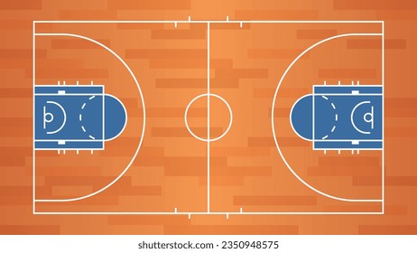 una cancha de baloncesto con vista superior diseño colorido