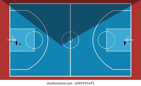 Basketball Court Top View, flat color illustration