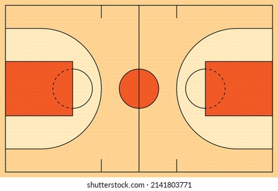 Basketball court top view layout, vector illustration.