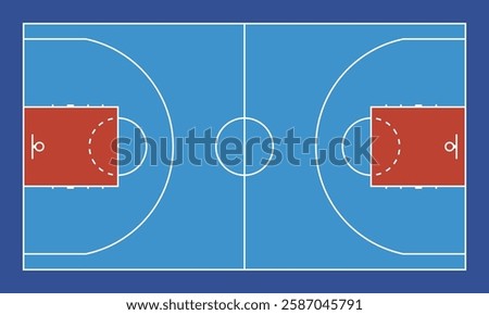 Basketball court top view vector - cyan, blue, red