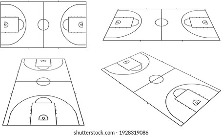 Basketball court variation isolated vector illustration.