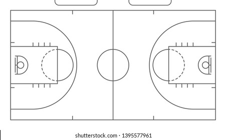 Basketball court with wooden floor. View from above and perspective, isometric view.