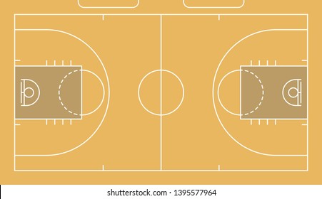 Basketball court with wooden floor. View from above and perspective, isometric view.