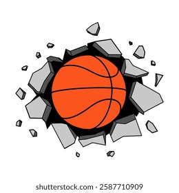 Basketball Crashing Through Wall Illustration