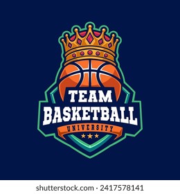 Basketball with Crown badge logo design for team sport and club sport