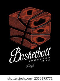 Basketball cube. Unconventional skills vintage typography silkscreen t-shirt print vector illustration.