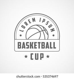 Basketball Cup Emblem Line Icon On White Background