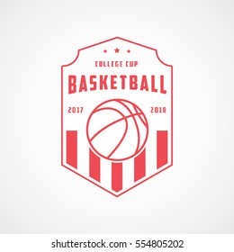 Basketball Cup Emblem Red Line Icon On White Background