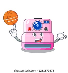 With basketball cute retro instant camera on cartoon