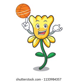 With Basketball Daffodil Flower Character Cartoon