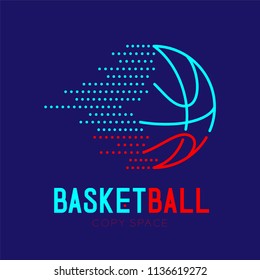 Basketball dash logo icon outline stroke set dash line design illustration isolated on dark blue background with basketball text and copy space