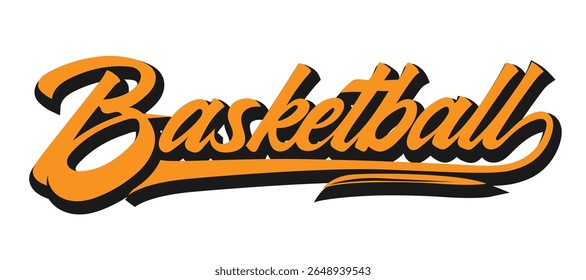 Basketball decorative inscription sign in black and orange color. text letter logo. Editable college t-shirt design. Isolated on white background  Vector EPS10