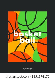 Basketball design card with balls and text. Colorful illustration for flyers, banners, web and print. Sport, team play concept. Vector flat modern illustration isolated. 