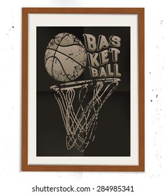 Basketball design on wood frame, retro concept, grunge design on old background, clean vector