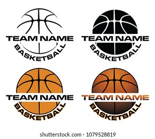 Basketball Designs With Team Name is an illustration is an illustration of a four versions of a basketball design that can be used for t-shirts, flyers, ads or anything else you use to promote your te