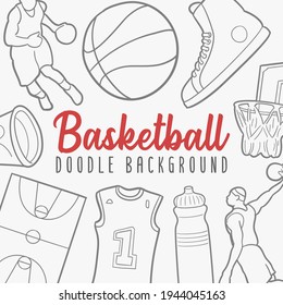 Basketball Doodle Banner Icon. Sport Vector Illustration Hand Drawn Art. Line Symbols Sketch Background.