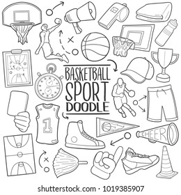 Basketball Doodle Line Icon Sketch Design Hand Made Vector Art Set illustration Clip Art.