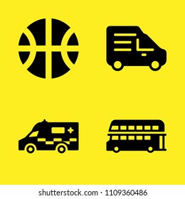 basketball, double decker bus, delivery truck and ambulance vector icon set. Sample icons set for web and graphic design