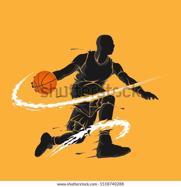 バスケットボールのドリブルの暗い炎のシルエット のベクター画像素材 ロイヤリティフリー