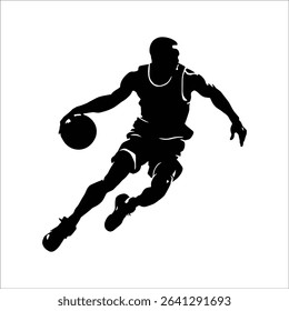Basketball Dribble Silhouette, Dynamic Monochrome Athlete Illustration for Sports Design and Editorial Graphics