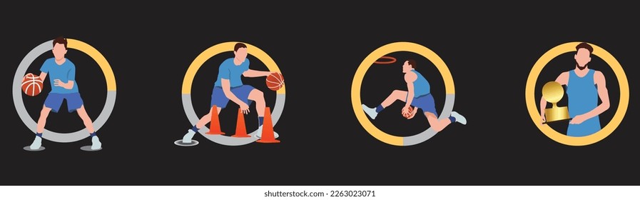 Basketball dribbling dunk simple modern vector art