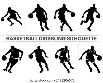 Basketball basketball Dribbling Silhouette sports Bundle, Sports Lover silhouette, basketball players vector, Basketball player black silhouette vector illustration isolated on white background.