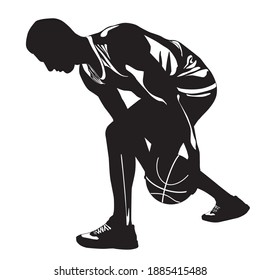 Basketball dribbling skills. Athlete, professional basketball player silhouette with ball, vector illustration. Crossover dribbling. Sport and healthy lifestyle.