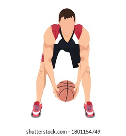 Basketball dribbling skills, moves, tricks. Athlete, professional basketball player with ball, vector illustration. Sport and healthy lifestyle.