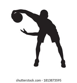 Basketball dribbling skills, moves, tricks. Athlete, professional basketball player silhouette with ball, vector illustration. Sport and healthy lifestyle.