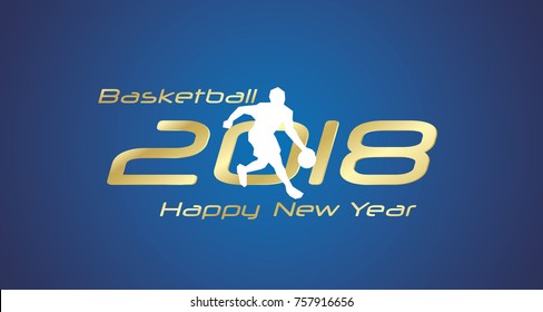 Basketball drill 2018 Happy New Year gold logo icon blue background vector