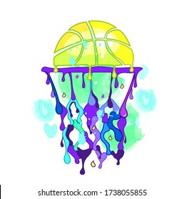 Basketball Dripping Paint Basket And Ball. Wall Stickers