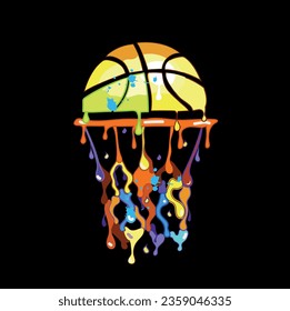 Basketball dripping paint basket and ball. Wall stickers	