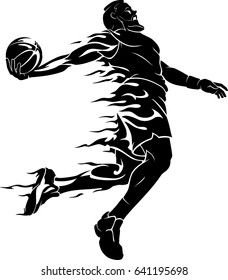 Basketball Dunk Bearded Player Abstract Flame