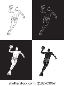 Basketball Dunk Jumping Logo Vector Drawing Set.
A Graceful Jump To Put The Baby In The Hoop. Also Known As 