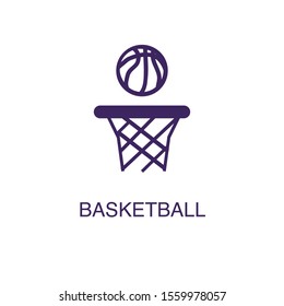 Basketball element in flat simple style on white background. Basketball icon, with text name concept template
