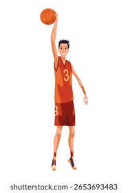 Basketball element. Basketball player in uniform holding ball. Professional sport game. Cartoon flat vector illustration isolated on white background