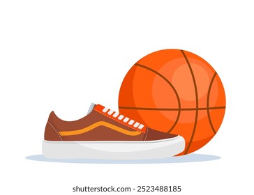Basketball Elements composition. Basketball ball and sneakers. Equipment for Basketballs. Vector illustration