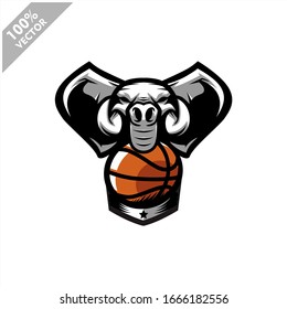 Basketball Elephant team logo design. Scalable and editable vector.	
