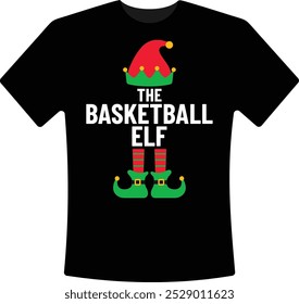The Basketball Elf Christmas T-Shirt Design Matching Family Holiday Elf Christmas Graphic