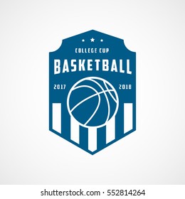 Basketball Emblem Blue Flat Icon On White Background
