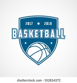 Basketball Emblem Blue Flat Icon On White Background