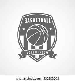 Basketball Emblem Flat Icon On White Background