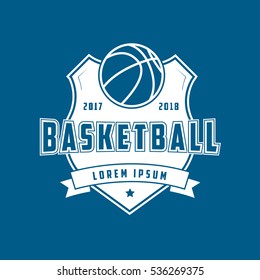 Basketball Emblem Flat Icon On Blue Background